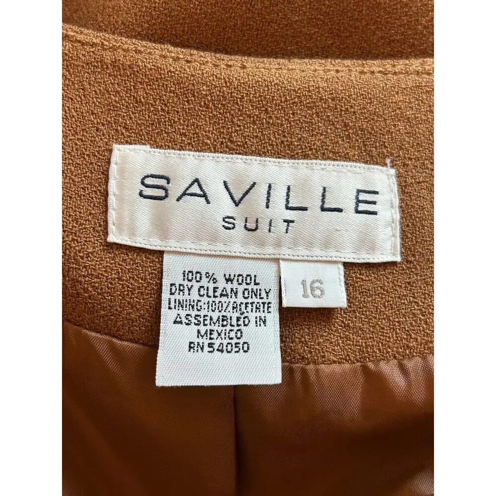 Vintage Saville Suit Skirt & Blazer Size 16 100%‎ Wool Camel Brown Career Church